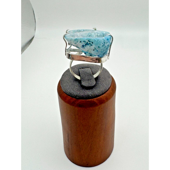 Agate Geode Slice Gemstone .925 Stone Ring Sz 7.5 - 10.34 Grams - Picture 3 of 4